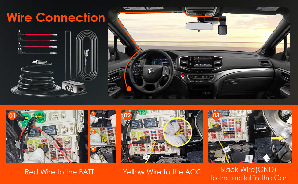 Kit de Câblage ACC Vantrue de 3,5 mètres pour Dashcam N5 / N4 / E3/E2/E1 / N2S / N2 Pro /X4S