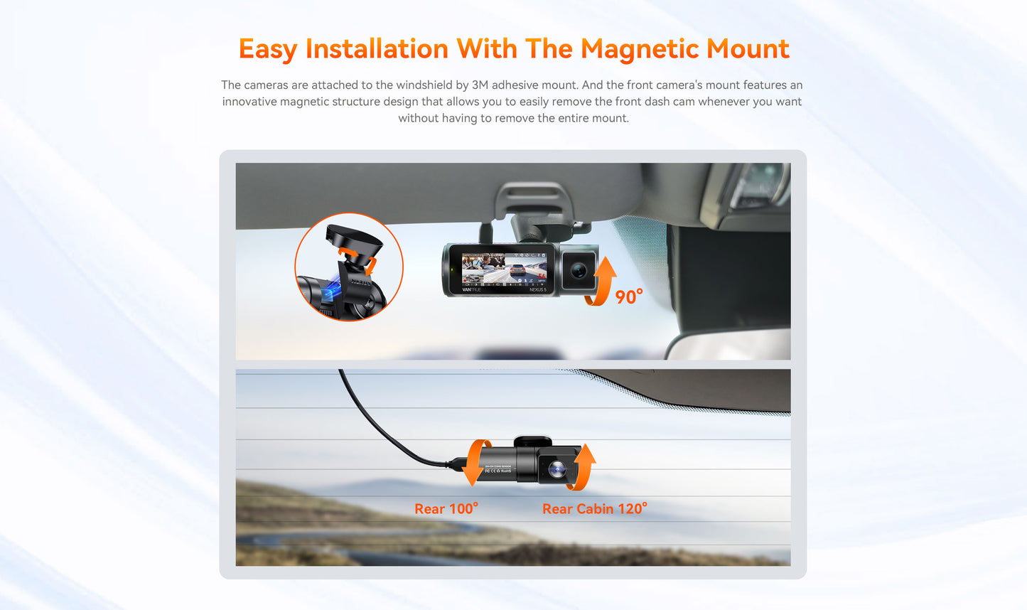 VANTRUE N5 4-Canaux Dashcam 2.7K+3x1080P HDR, 360 degrés STARVIS 2 Camera Voiture Avant Arriere, 5GHz WiFi GPS Caméra Embarquée Infrarouge, Contrôle Vocale Français 24h. Mode Parking Tampon, Max 512G