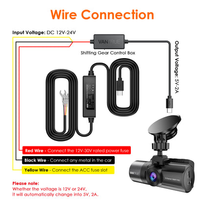 Kit de Câblage ACC Vantrue de 3,5 mètres pour Dashcam N5 / N4 / E3/E2/E1 / N2S / N2 Pro /X4S