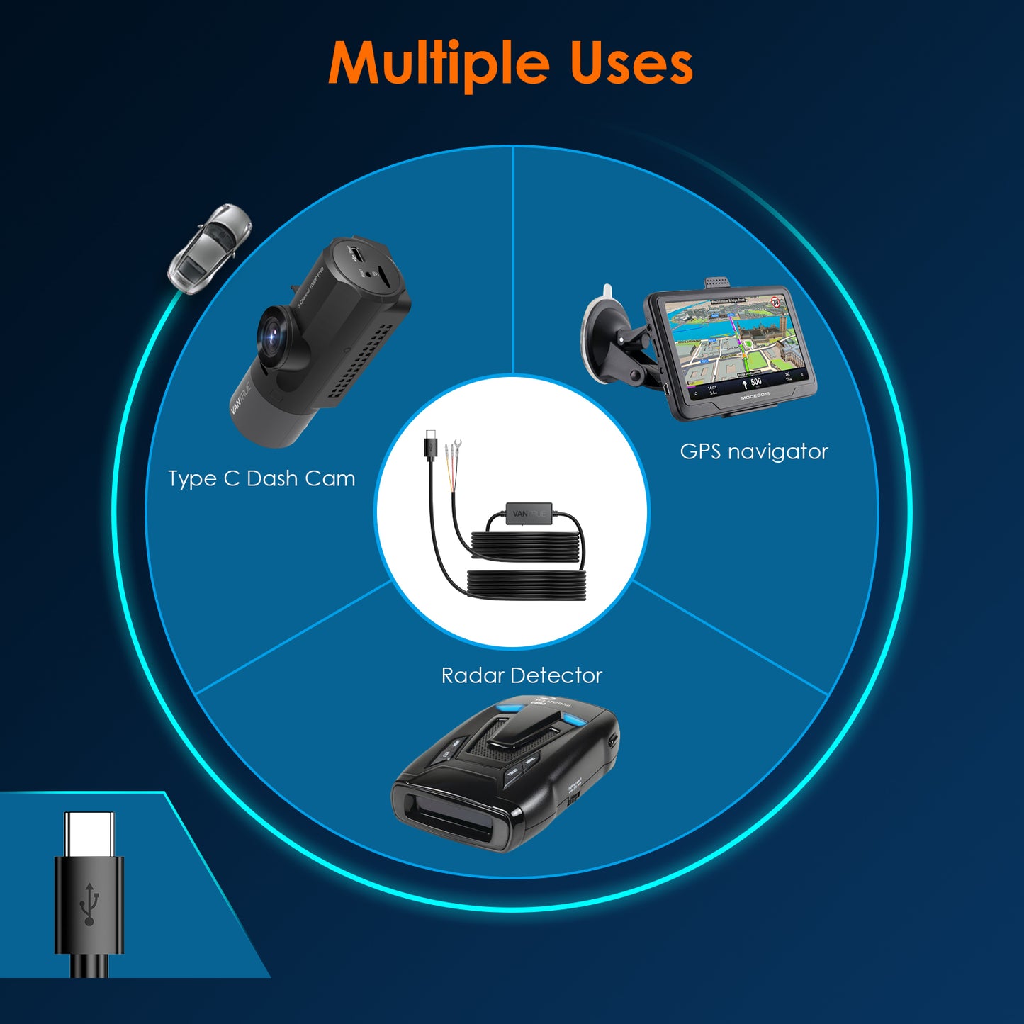 Kit de Câblage ACC Vantrue de 3,5 mètres pour Dashcam N5 / N4 / E3/E2/E1 / N2S / N2 Pro /X4S